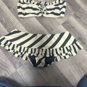 Betsy Johnson striped Black and Cream Bikini Set